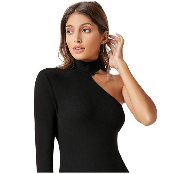 Paige Women Black So Charmed Black Sleeveless One-Shoulder Bodysuit Small - Picture 1 of 4